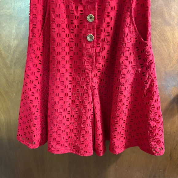 Anthropologie Red Eyelet Lace Button Up Romper Dress NWT 2 Crochet Shorts Y2K - Picture 6 of 12